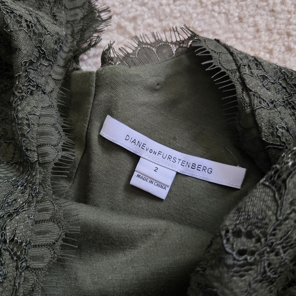 DVF DIANE von FURSTENBERG Zarita Lace dress Olive Military Celebrity $348 - Picture 9 of 15